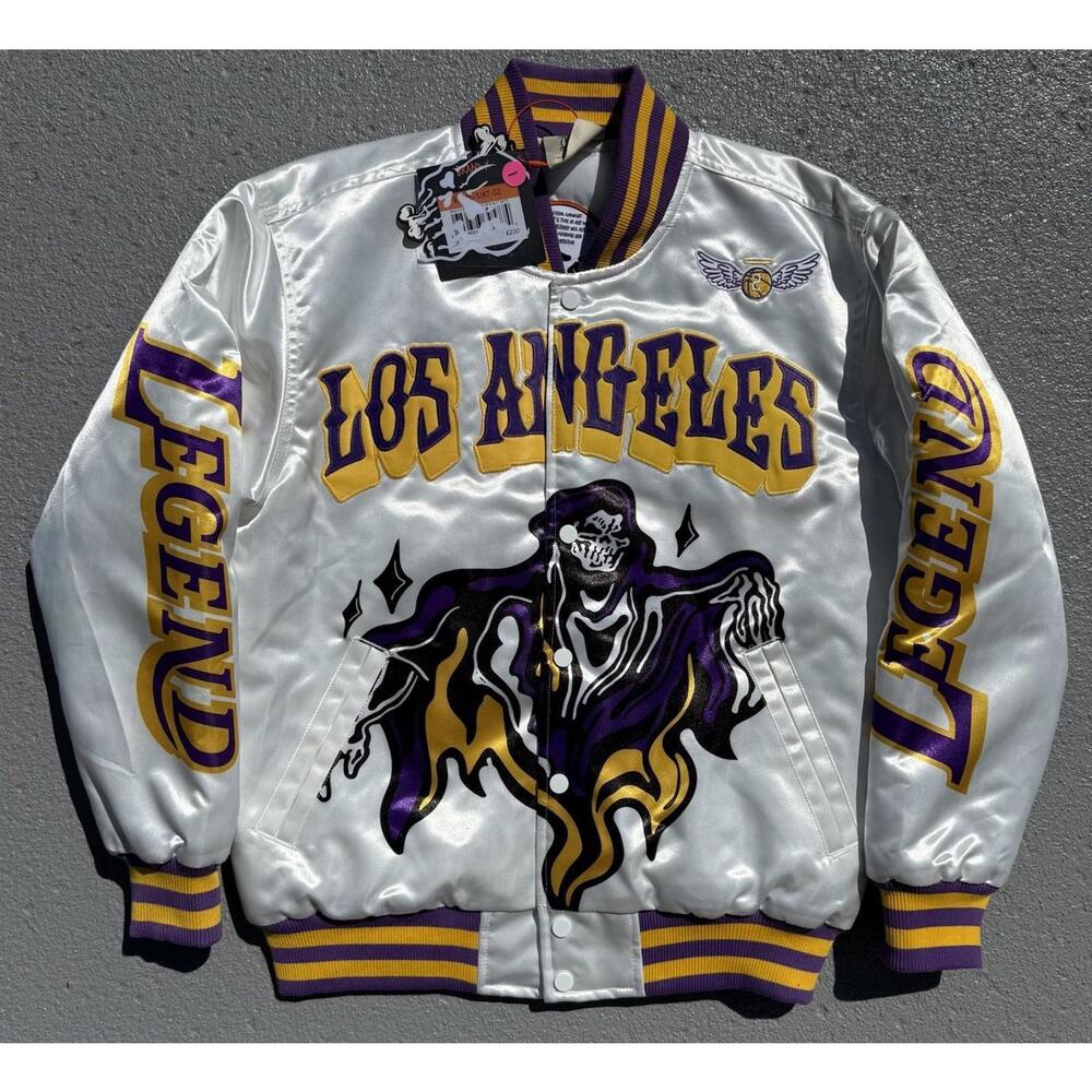 Men’s Los Angeles Lakers Kobe Bryant Satin Heavyweight Jacket White Size Medium